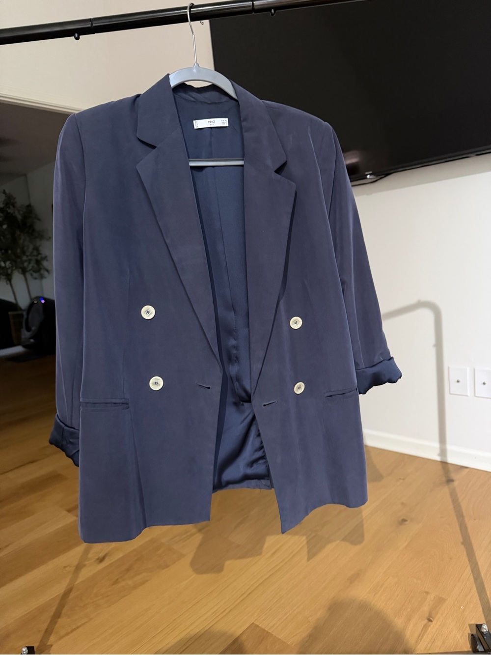 Mango Double-Breasted Navy Blazer Light Weight  Womens 8